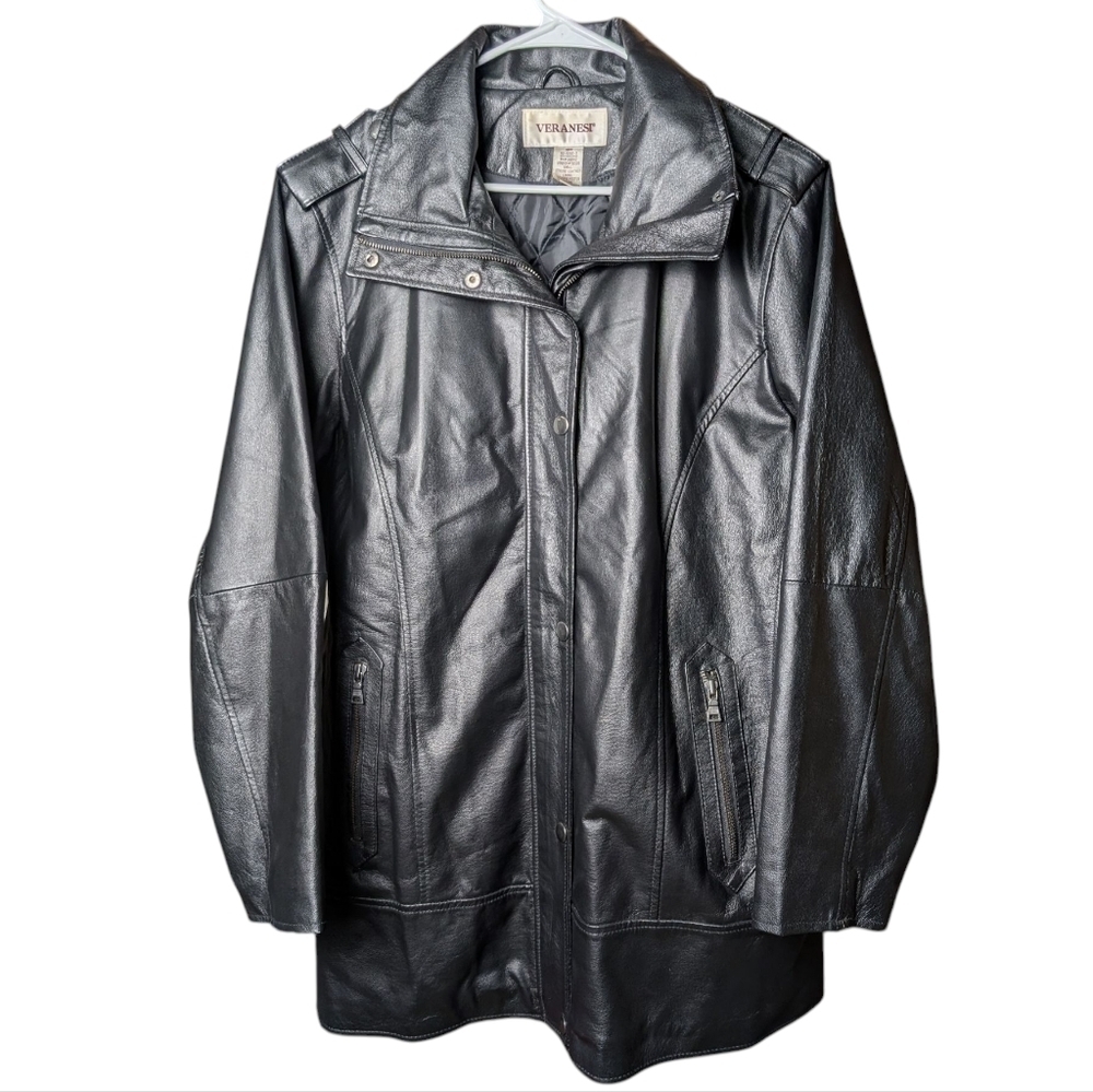 Veranesi Black Leather Women's 18W Coat Jacket Excellent Condition 90s